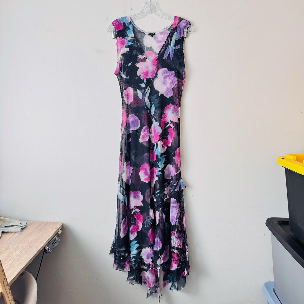 Komarov Black And Pink Floral Print Short Sleeve Dress Women’s Size L